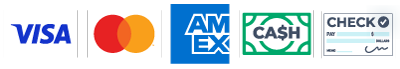 Visa MasterCard American Express Cash and Check Accepted